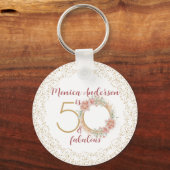 50 en Fabulous 50th Birthday Party Glitter Name Sleutelhanger (Voorkant)
