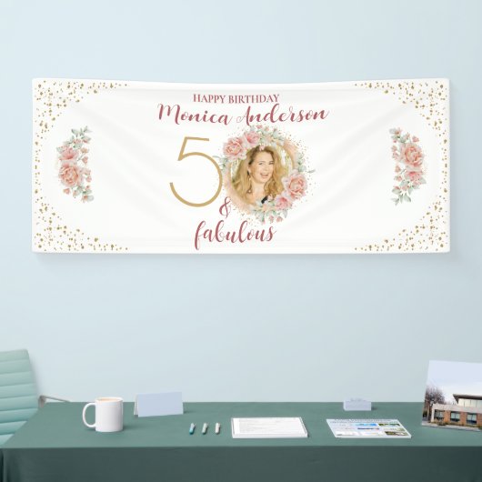 50 en Fabulous 50th Birthday Party Glitter Name Spandoek (Beurs)