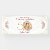 50 en Fabulous 50th Birthday Party Glitter Name Spandoek (Horizontaal)