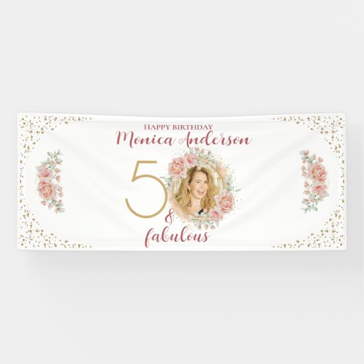 50 en Fabulous 50th Birthday Party Glitter Name Spandoek (Horizontaal)