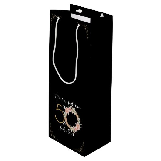 50 en Fabulous 50th Birthday Party Glitter Name Wijn Cadeautas (Voorkant Gekanteld)