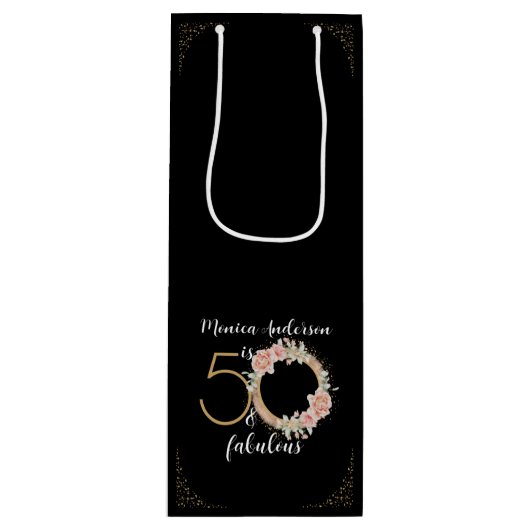 50 en Fabulous 50th Birthday Party Glitter Name Wijn Cadeautas (Voorkant)