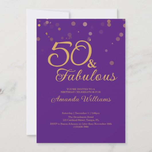 50 en Fabulous 50th Birthday Party Invitation Kaart (Voorkant)