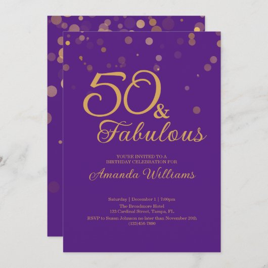 50 en Fabulous 50th Birthday Party Invitation Kaart (Voorkant / Achterkant)