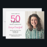 50 en Fabulous 50th Birthday Party Kaart<br><div class="desc">Een leuke kleurrijke 50e verjaardagsfoto-uitnodiging die je kunt sturen naar al je vriendinnen om je mijlpaal te vieren! Dit ontwerp is voorzien van de typografie "50 en fabelachtig", die heet roze en zwart is. Vergeet niet om de steekproeffoto met uw eigen foto te vervangen. Een hete roze en grijze achtergrond...</div>
