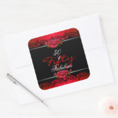 50 en Fabulous 50th Birthday Party Red Roses Vierkante Sticker (Envelop)
