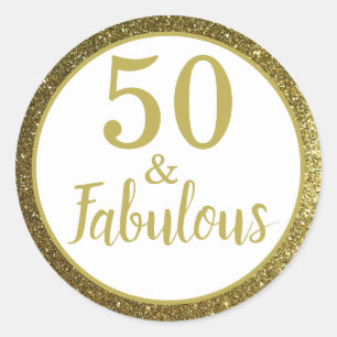50 en Fabulous 50th Birthday Party Ronde Sticker