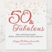 50 en Fabulous 50th Birthday Party Wine Label Wijn Etiket (Enkel label)