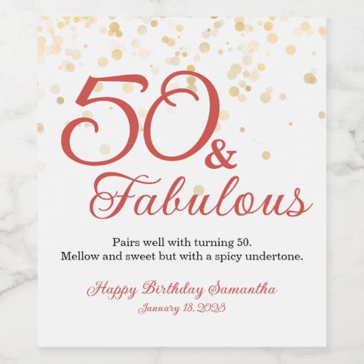 50 en Fabulous 50th Birthday Party Wine Label Wijn Etiket (Enkel label)