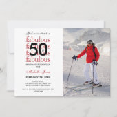 50 en Fabulous 50th Birthday Photo Invitation Kaart (Voorkant)