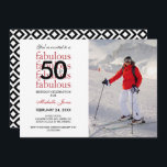 50 en Fabulous 50th Birthday Photo Invitation Kaart<br><div class="desc">Verstuur coole, moderne, aanpasbare uitnodigingen voor je vijftigste verjaardag. Een grote, vette zwarte "50" rust op het woord "geweldig", dat viermaal in het rood wordt herhaald. Een kleine zwarte ampersand is genest binnen nul van de vijftig die het grafische ontwerp voltooien. Vervang de steekproeffoto met uw. De rode en zwarte...</div>