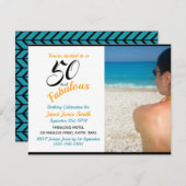50 en Fabulous 50th Birthday Photo Invitation Kaart (Voorkant / Achterkant)