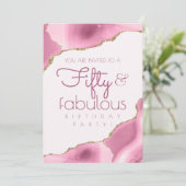 50 en Fabulous 50th Birthday Pink Kaart (Staand voorkant)