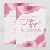 50 en Fabulous 50th Birthday Pink Kaart (Voorkant / Achterkant)