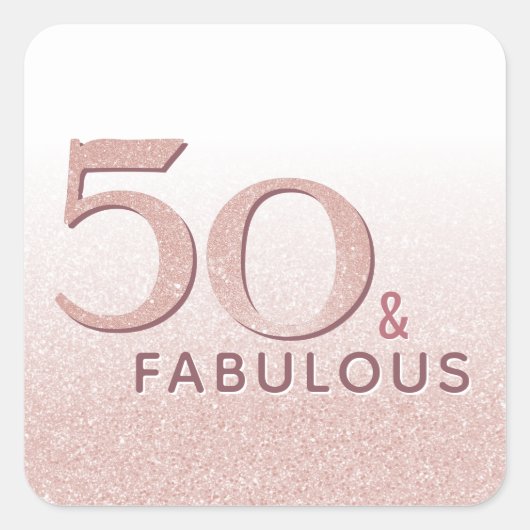 50 en Fabulous 50th Birthday Roos Gold Glitter Vierkante Sticker (Voorkant)