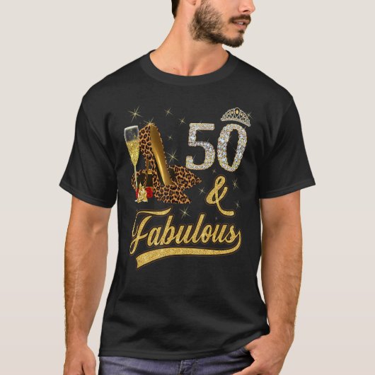 50 en Fabulous 50th Birthday Roos Wine Leopard Hig T-shirt (Voorkant)