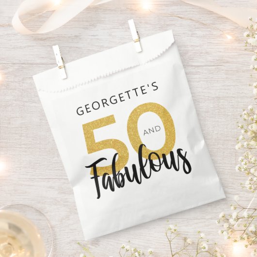 50 en Fabulous 50th Birthday Script Gold Glitter Bedankzakje (Geknipt)