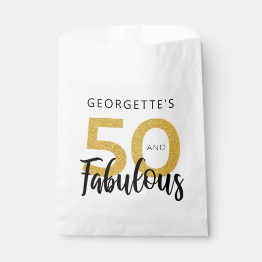 50 en Fabulous 50th Birthday Script Gold Glitter Bedankzakje (Voorkant)
