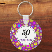50 en Fabulous 50th Birthday Sleutelhanger (Voorkant)