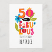 50 en Fabulous 50th Birthday Whimsical Lettering Briefkaart (Voorkant)
