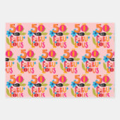 50 en Fabulous 50th Birthday Whimsical Lettering Inpakpapier Vel (Voorkant 2)