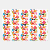 50 en Fabulous 50th Birthday Whimsical Lettering Inpakpapier Vel (Voorkant)