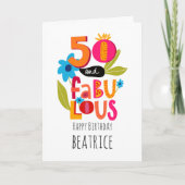 50 en Fabulous 50th Birthday Whimsical Lettering Kaart (Voorkant)