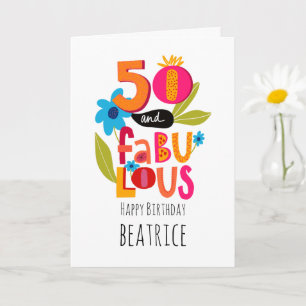 50 en Fabulous 50th Birthday Whimsical Lettering Kaart