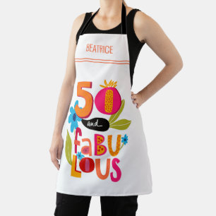 50 en Fabulous 50th Birthday Whimsical Lettering Schort