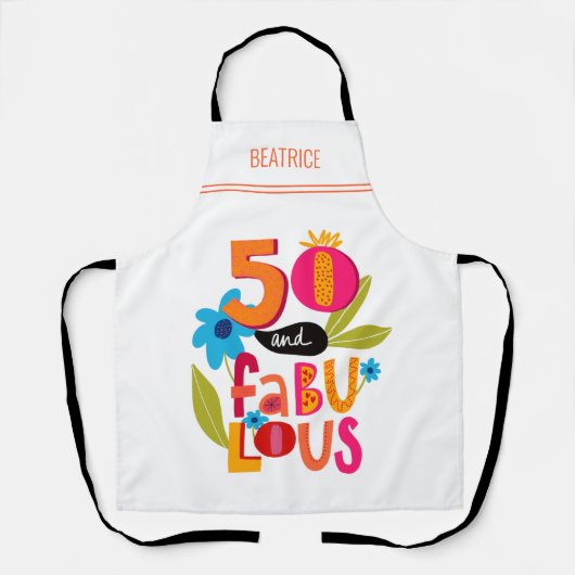 50 en Fabulous 50th Birthday Whimsical Lettering Schort (Voorkant)