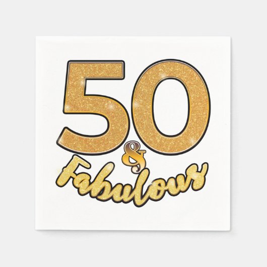 50 en Fabulous 50th Gold Effect Birthday Party Servet (Voorkant)