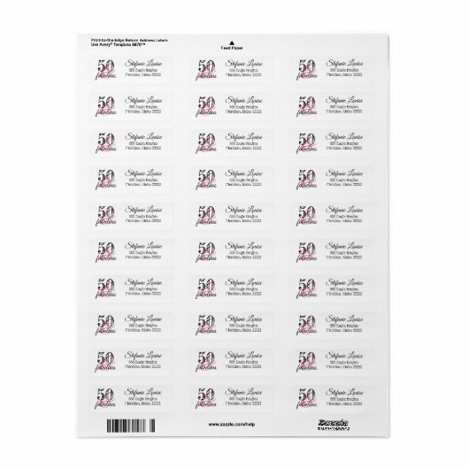 50 en Fabulous 50th Return Address Label (Full Sheet)