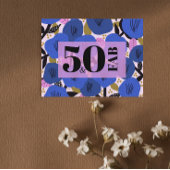 50 en Fabulous 50th Verjaardag Blauw Goud Bloemen Briefkaart