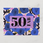 50 en Fabulous 50th Verjaardag Blauw Goud Bloemen Briefkaart (Voorkant)