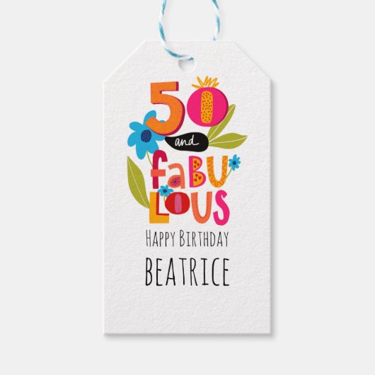 50 en Fabulous 50th Verjaardag Hand Lettered Cadeaulabel (Voorkant)