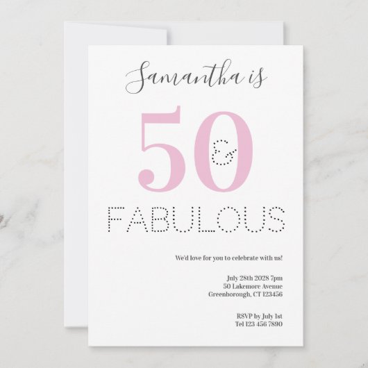 50 en Fabulous 50th Verjaardag Roze Partij Kaart (Voorkant)