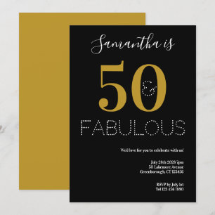 50 en Fabulous 50th Verjaardag Zwart Goud Party Kaart