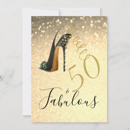 50 en Fabulous 5eth Elegant Glitter Gold Kaart (Voorkant)