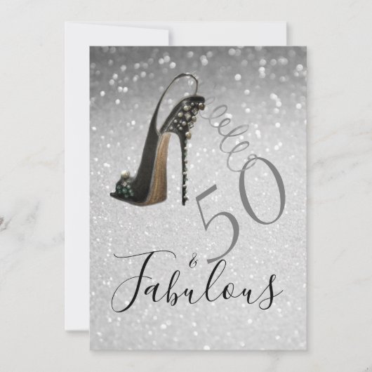 50 en Fabulous 5eth Elegant Glitter Silver Kaart (Voorkant)
