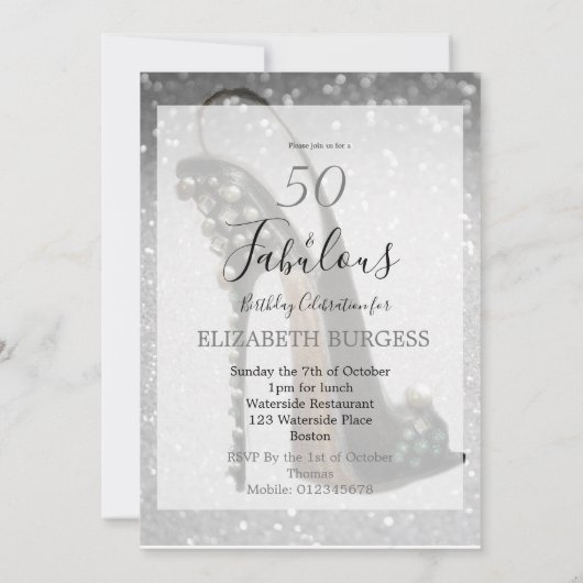 50 en Fabulous 5eth Elegant Glitter Silver Kaart (Achterkant)