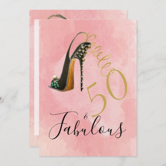 50 en Fabulous 5eth Elegant Pink Modern Kaart (Voorkant / Achterkant)