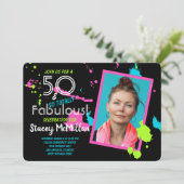 50 en Fabulous 80s Retro Paint Splatter Birthday Kaart (Staand voorkant)