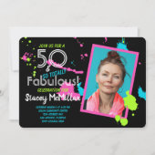 50 en Fabulous 80s Retro Paint Splatter Birthday Kaart (Voorkant)