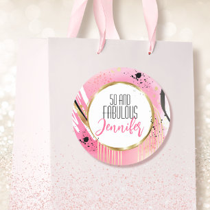 50 en Fabulous Abstract Roze Zwart Glamorous Bold Ronde Sticker
