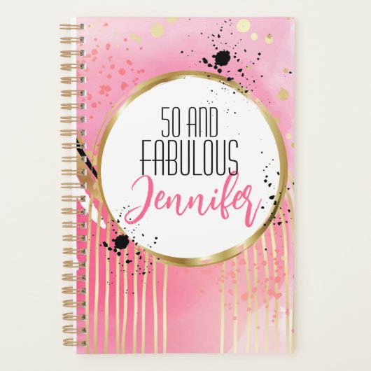 50 en Fabulous Abstract Roze Zwart Goud Glitter Planner (Voorkant)