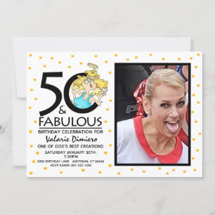 50 en Fabulous Angel Cartoon Foto Verjaardag Kaart
