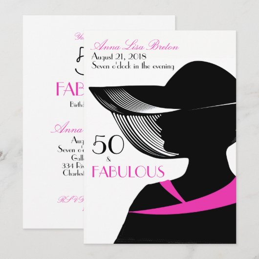 50 en Fabulous Art Deco Elegant 50th Birthday Kaart (Voorkant / Achterkant)
