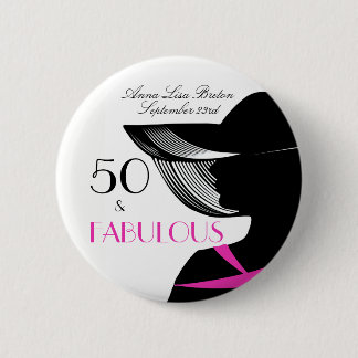 50 en Fabulous Art Deco Elegant 50th Birthday Ronde Button 5,7 Cm