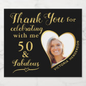 50 en Fabulous Bedankt Verjaardag Zwart en Goud Sparkling Wijnetiket (Enkel label)