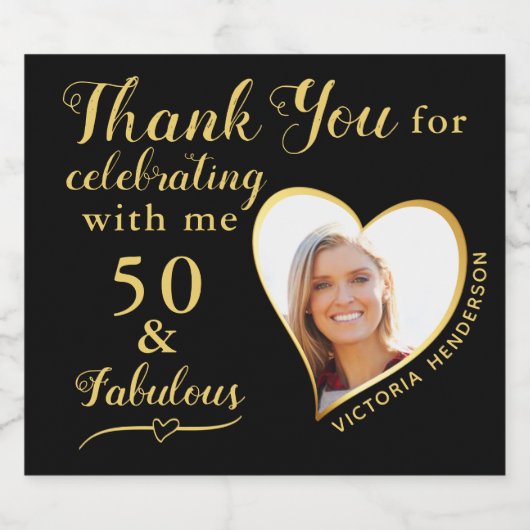 50 en Fabulous Bedankt Verjaardag Zwart en Goud Sparkling Wijnetiket (Enkel label)